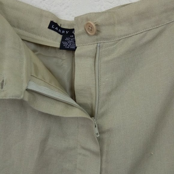 Larry Levine Tan Linen Blend Embroidered Pants 14 - Picture 7 of 11